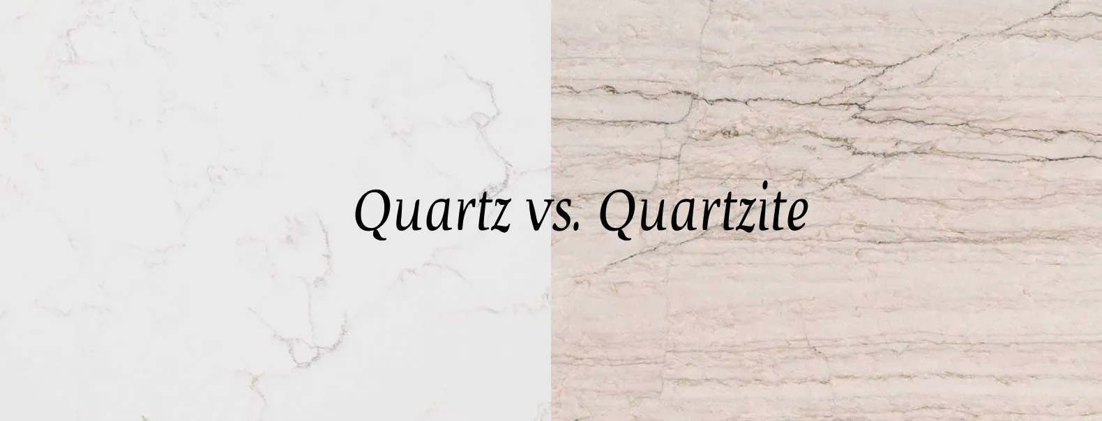 Quartz and quartzite slabs side by side
